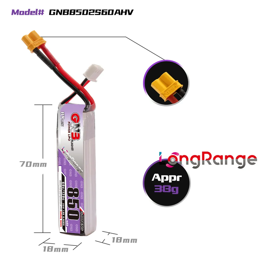 ガオネン GNB リポバッテリー 850mAh 2S 7.6 - Drone Kit Fpv のレビューと価格